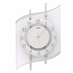 Coupon 🎉 AMS 5506 Wanduhr Funk Funkwanduhr Analog Silbern Modern Geschwungen Mit Glas 👍