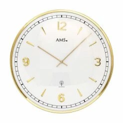 Angebote 😍 AMS 5609 Wanduhr Funk Funkwanduhr Analog Golden Rund ✔️