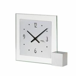 Bestes Angebot ✨ AMS 102 Tischuhr Quarz Analog Silbern Modern Eckig Mit Glas Und Aluminium 😀
