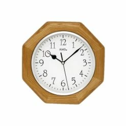 Billig 🥰 AMS 5512 Wanduhr Funk Funkwanduhr Analog Holzrahmen Eiche Farben Achteckig 🤩