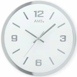 Billig 🥰 AMS 9322 Wanduhr Quarz Analog Silbern Rund Leise Ohne Ticken Aus Glas 🎉