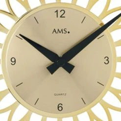 Auslauf 💯 AMS 9359 Wanduhr Quarz Analog Design BLÜTE Golden 🎁