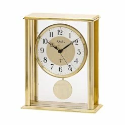 Top 10 🤩 AMS 5191 Tischuhr Funk Funktischuhr Mit Pendel Messing Farben Mit Glas Pendeluhr 🛒