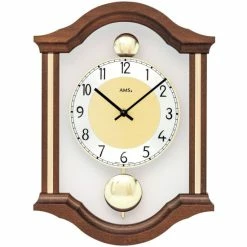 Coupon 🛒 AMS 7447/1 Wanduhr Quarz Analog Pendel Doppelpendel Holz Nussbaum Farben 🧨