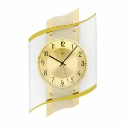 Rabatt 👏 AMS 5515 Wanduhr Funk Funkwanduhr Analog Golden Mit Glas Modern ⌛