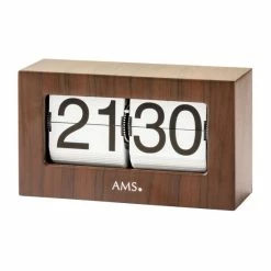 Schlussverkauf 🤩 AMS 1177 Tischuhr Quarz Holzoptik Nussbaum Farben Klappzahlen Klappzahlenuhr ⭐