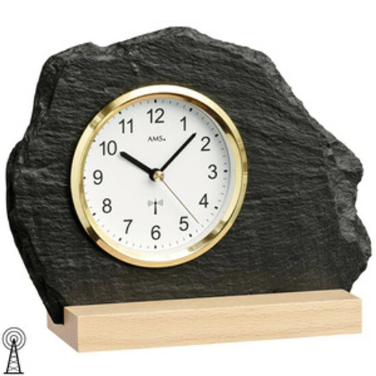 Bester Verkauf ⌛ AMS 5115 Tischuhr Funk Silbern Golden Holz Buche Mit Glas Schiefer Naturschiefer ⌛ 4 Bester Verkauf ⌛ AMS 5115 Tischuhr Funk Silbern Golden Holz Buche Mit Glas Schiefer Naturschiefer ⌛ – Bild 2