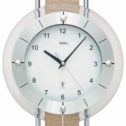 Brandneu 😍 AMS 5305 Wanduhr Funk Funkwanduhr Mit Pendel Pendeluhr Sonoma-Optik 🤩 -Günstiges Ams Geschäft unnamed file 212