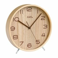 Großhandel 🤩 AMS 5118 Tischuhr Funk Holz Naturfarben Mit Glas ⭐