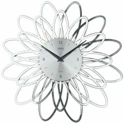 Angebote 🌟 AMS Wanduhr 9362 Quarz Silberfarben, Florales Design In Kunststoff ⌛