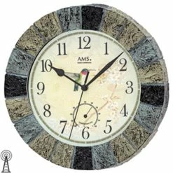 Am billigsten 💯 AMS 5979 Wanduhr Funk Funkwanduhr Analog Stein-Optik Mit Thermometer ⌛