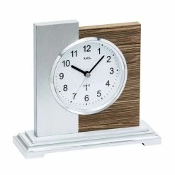 Budget 💯 AMS 5149 Tischuhr Funk Silbern Modern Holz Nussbaum Farben Mit Aluminium 🧨