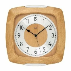 Großhandel 😉 AMS 5804/18 Wanduhr Funk Funkwanduhr Analog Holz Buche Massiv Mit Glas 🤩