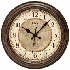 Coupon ⭐ AMS 5544 Wanduhr Funk Funkwanduhr Analog Braun Rund ⭐