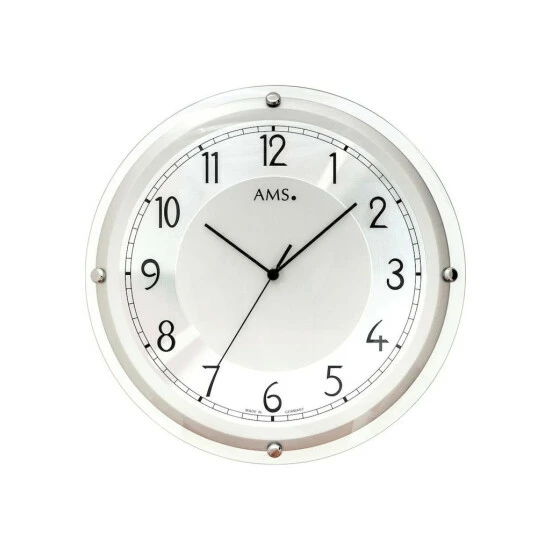 Brandneu 🔥 AMS 5542 Wanduhr Funk Funkwanduhr Analog Silbern Rund Gewölbtes Glas 🥰 3 Brandneu 🔥 AMS 5542 Wanduhr Funk Funkwanduhr Analog Silbern Rund Gewölbtes Glas 🥰