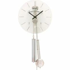 Rabatt 😍 AMS 308 Wanduhr Mit Pendel Pendeluhr Mechanisch Silbern Mit Glas ✔️