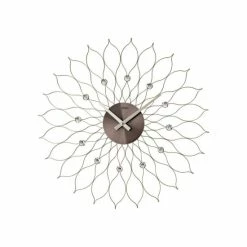 Brandneu 🤩 AMS 9608 Wanduhr Quarz Analog Silbern Mit Steinen In Glas-Optik 👏