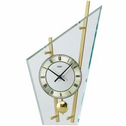 Budget ✨ AMS 155 Tischuhr Quarz Mit Pendel Messing Farben Golden Modern Metall Mit Glas ❤️