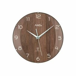 Großhandel ✨ AMS 5558 Wanduhr Funk Funkwanduhr Analog Rund Nussbaum-Optik ❤️