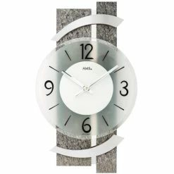 Auslauf 🛒 AMS 9548 Wanduhr Quarz Analog Modern Naturstein Optik Mit Glas Und Aluminium ✔️