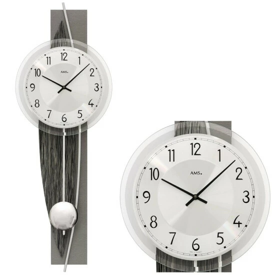 Billig 🔔 AMS 7458 Wanduhr Quarz Mit Pendel Silbern Holz Grau Pendeluhr Fossilstruktur 👍 4 Billig 🔔 AMS 7458 Wanduhr Quarz Mit Pendel Silbern Holz Grau Pendeluhr Fossilstruktur 👍 – Bild 2