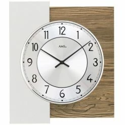 Rabatt 🛒 AMS 9582 Wanduhr Quarz Analog Nussbaum Farben Mit Aluminium-Veredelung 🤩
