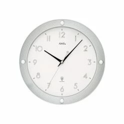 Schlussverkauf 😍 AMS 5500 Wanduhr Funk Funkwanduhr Analog Silbern Rund 🔥