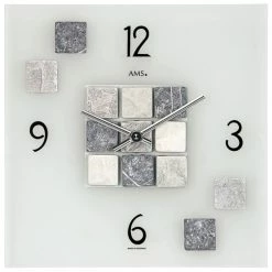 Coupon 🎉 AMS 9276 Wanduhr Quarz Analog Eckig In Stein Optik Mit Natursteinen Und Glas 👍