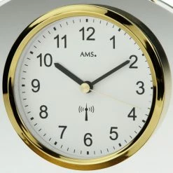 Angebote 😀 AMS 5143 Tischuhr Funk Golden Metall Mit Glas Funktischuhr 🔥