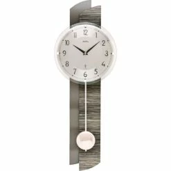 Auslauf 🤩 AMS 5323 Wanduhr Funk Funkwanduhr Mit Pendel Pendeluhr Holzoptik Grau 😀