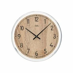 Blitzangebot 🥰 AMS 9631 Wanduhr Quarz Analog Holz Sonoma-Optik Mit Aluminium Rund 🤩