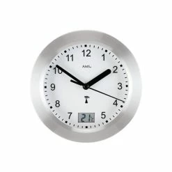 Budget ✨ AMS Wanduhr 5923 Funk, Aluminiumfrontreif Silber, Wasserdichte Baduhr 👏