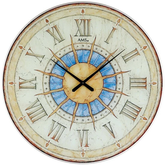 Angebote 😀 AMS 9230 Wanduhr SONNE Quarz Analog Rund Anik Vintage Retro Shabby 🔔 3 Angebote 😀 AMS 9230 Wanduhr SONNE Quarz Analog Rund Anik Vintage Retro Shabby 🔔