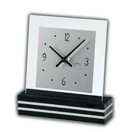 Auslauf ✔️ AMS 1107 Tischuhr Quarz Analog Schwarz Modern Eckig Mit Glas Und Aluminium ✔️ 5 Auslauf ✔️ AMS 1107 Tischuhr Quarz Analog Schwarz Modern Eckig Mit Glas Und Aluminium ✔️ – Bild 3