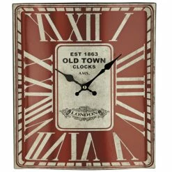 Neu 👏 AMS 9472 Wanduhr Quarz Analog Rot Eckig Vintage Antik Retro Shabby 🧨