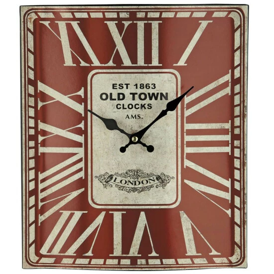 Neu 👏 AMS 9472 Wanduhr Quarz Analog Rot Eckig Vintage Antik Retro Shabby 🧨 3 Neu 👏 AMS 9472 Wanduhr Quarz Analog Rot Eckig Vintage Antik Retro Shabby 🧨