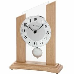 Aktion 🔥 AMS 1171 Tischuhr Quarz Mit Pendel Modern Holz Buche Mit Glas 😀