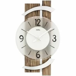 Bester Verkauf 😉 AMS 9545 Wanduhr Quarz Analog Modern Holz Nussbaum Farben Mit Aluminium ❤️