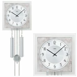 Budget 🛒 AMS 344 Wanduhr Mit Pendel Pendeluhr Mechanisch Abtik-Optik Silbern Mit Glas 🔥