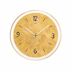 Bestpreis 🤩 AMS 9627 Wanduhr Quarz Analog Holz Messing-farben Antik Rund 😀