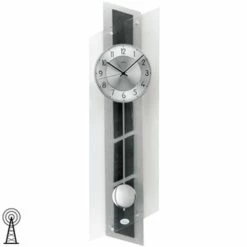 Günstiges Ams Geschäft 14 Blitzangebot ⌛ AMS 5217 Wanduhr Funk Funkwanduhr Mit Pendel Silbern Pendeluhr Glas Und Schiefer 🎁