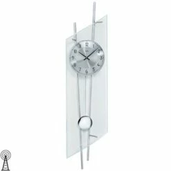 Am billigsten 🌟 AMS 5200 Wanduhr Funk Funkwanduhr Mit Pendel Silbern Modern Pendeluhr Mit Glas 👍