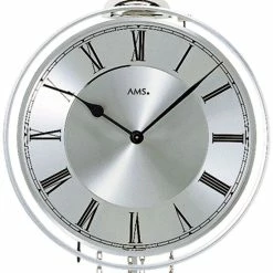 Coupon 👍 AMS 358 Wanduhr Mit Pendel Mechanisch Silbern Pendeluhr Mit Römischen Ziffern ⭐
