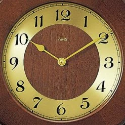 Billig ✨ AMS 5162/1 Wanduhr Funk Funkwanduhr Mit Pendel Golden Holz Nussbaum Farben 💯