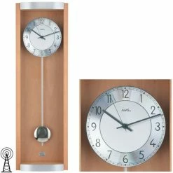 Besorgen ✨ AMS 5285/18 Wanduhr Funk Funkwanduhr Mit Pendel Silbern Holz Buche 👏