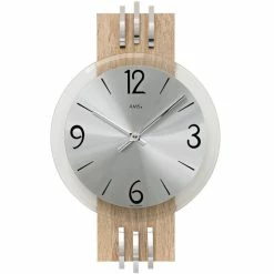 Blitzangebot ✔️ AMS 9228 Wanduhr Quarz Analog Silbern Holz Sonoma Optik Mit Aluminium Und Glas ❤️