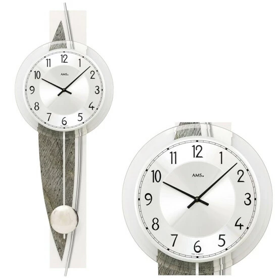 Am billigsten ✨ AMS 7456 Wanduhr Quarz Mit Pendel Silbern Holz Pendeluhr Mit Naturstein ❤️ 4 Am billigsten ✨ AMS 7456 Wanduhr Quarz Mit Pendel Silbern Holz Pendeluhr Mit Naturstein ❤️ – Bild 2