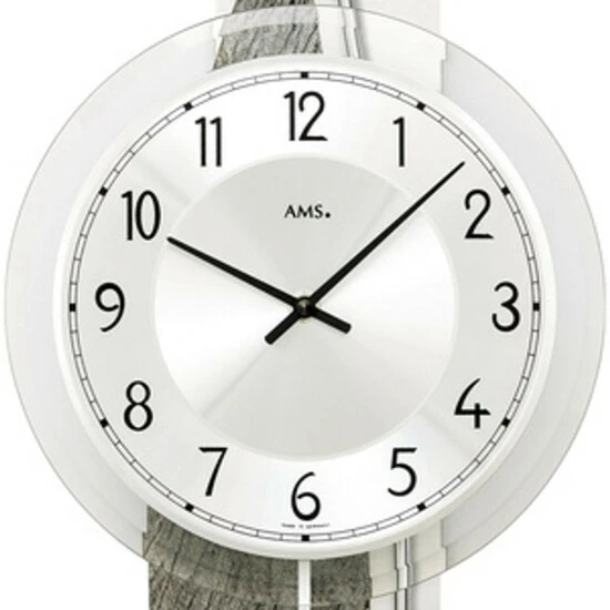 Am billigsten ✨ AMS 7456 Wanduhr Quarz Mit Pendel Silbern Holz Pendeluhr Mit Naturstein ❤️ 5 Am billigsten ✨ AMS 7456 Wanduhr Quarz Mit Pendel Silbern Holz Pendeluhr Mit Naturstein ❤️ – Bild 3