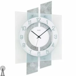 Aktion ❤️ AMS 5532 Wanduhr Funk Funkwanduhr Analog Silbern Mit Glas 🧨