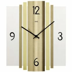 Am billigsten 😀 AMS Wanduhr 9391 Goldfarben Quarz Geschliffene Messing-Auflage Auf Mineralglas 😉